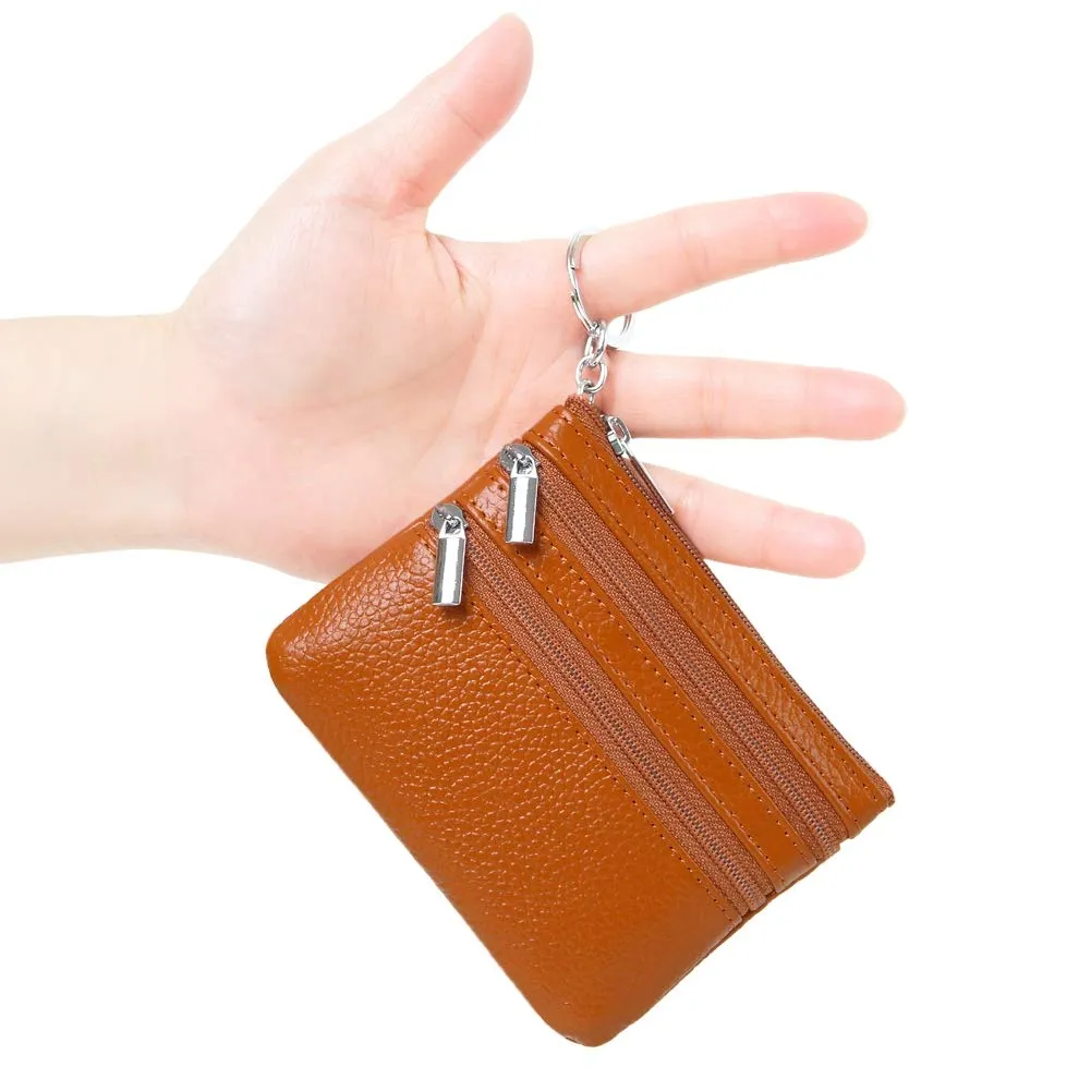 Portafoglio con Mini Custodia Portamonete da Donna in Vera Pelle con Portachiavi, marrone - immagine 2