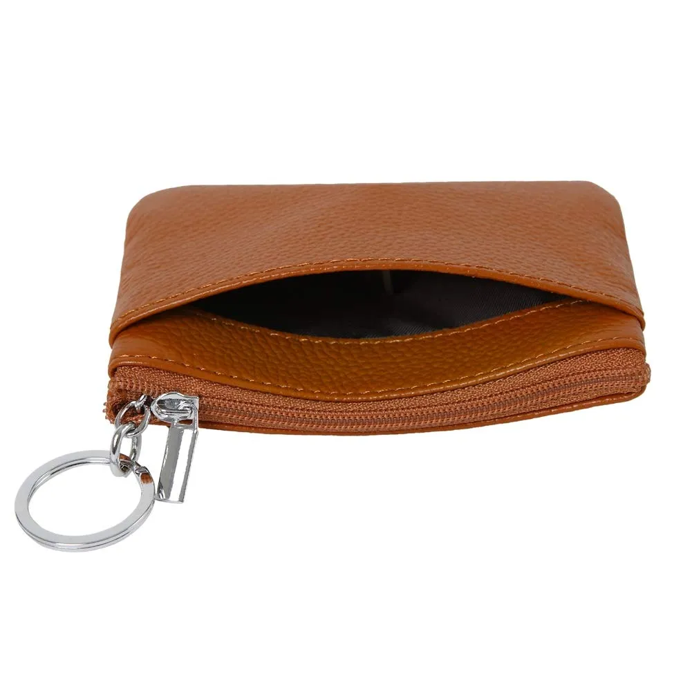 Portafoglio con Mini Custodia Portamonete da Donna in Vera Pelle con Portachiavi, marrone - immagine 3