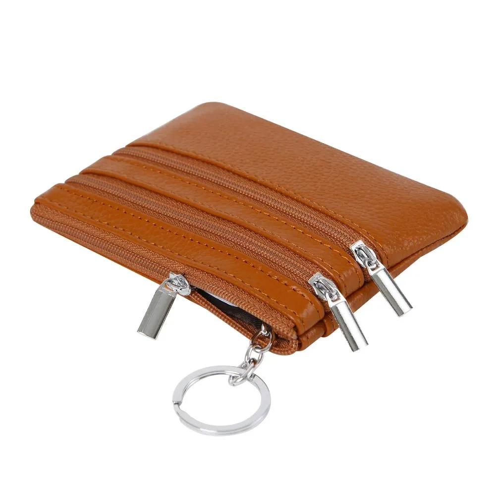 Portafoglio con Mini Custodia Portamonete da Donna in Vera Pelle con Portachiavi, marrone - immagine 5