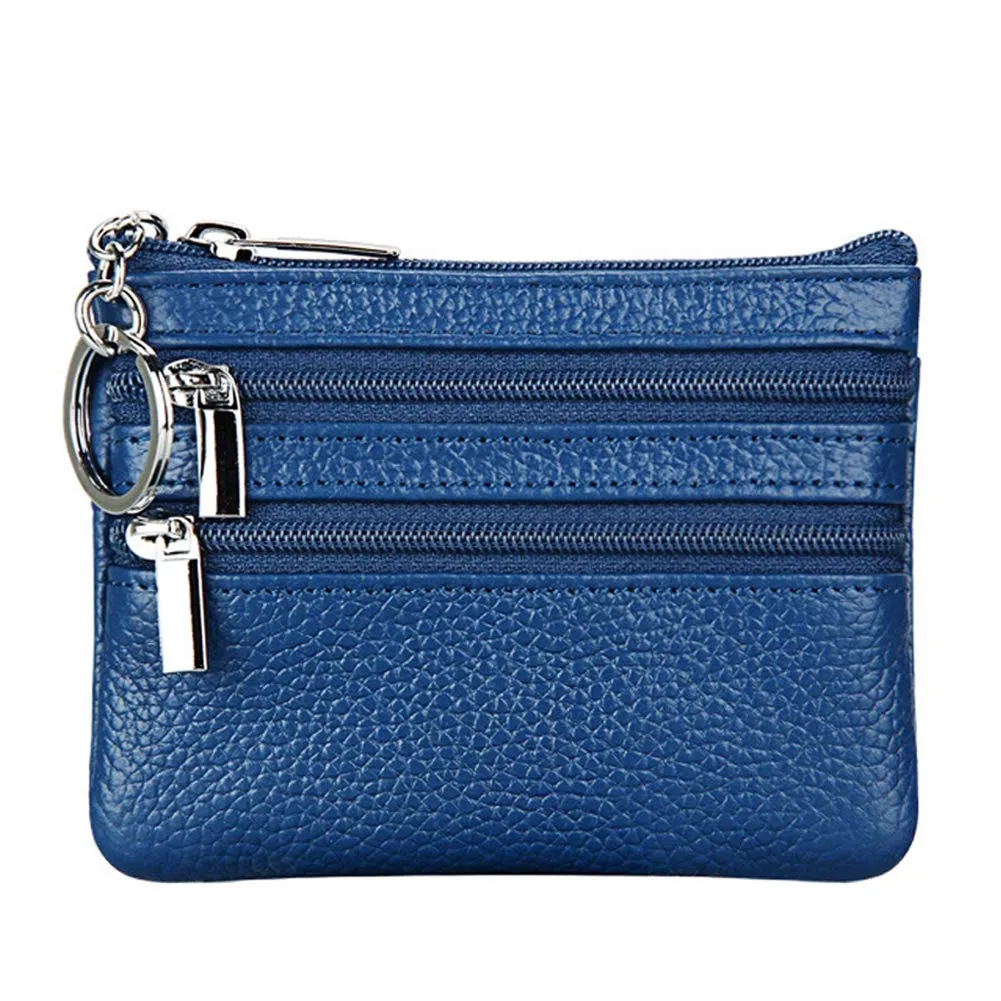Portafoglio con Mini Custodia Portamonete da Donna in Vera Pelle con Portachiavi, blu royal - immagine 1