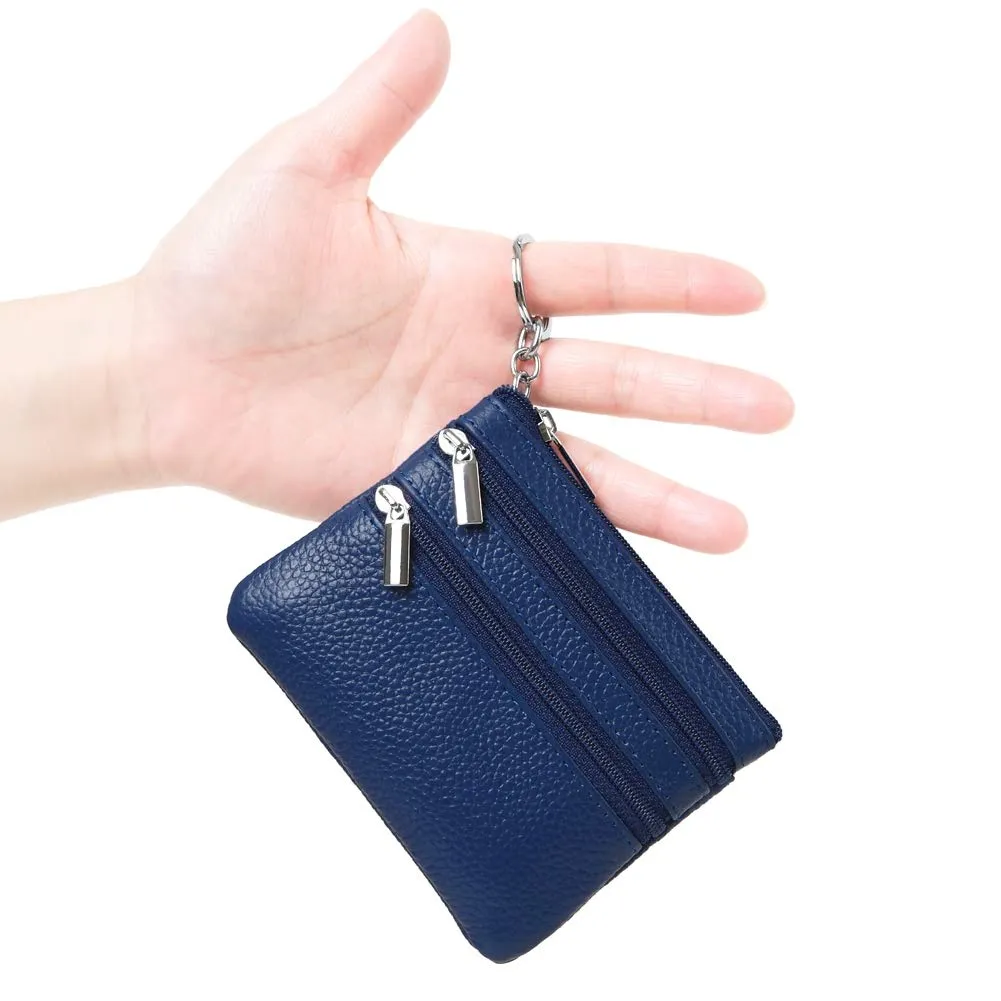 Portafoglio con Mini Custodia Portamonete da Donna in Vera Pelle con Portachiavi, blu royal - immagine 2