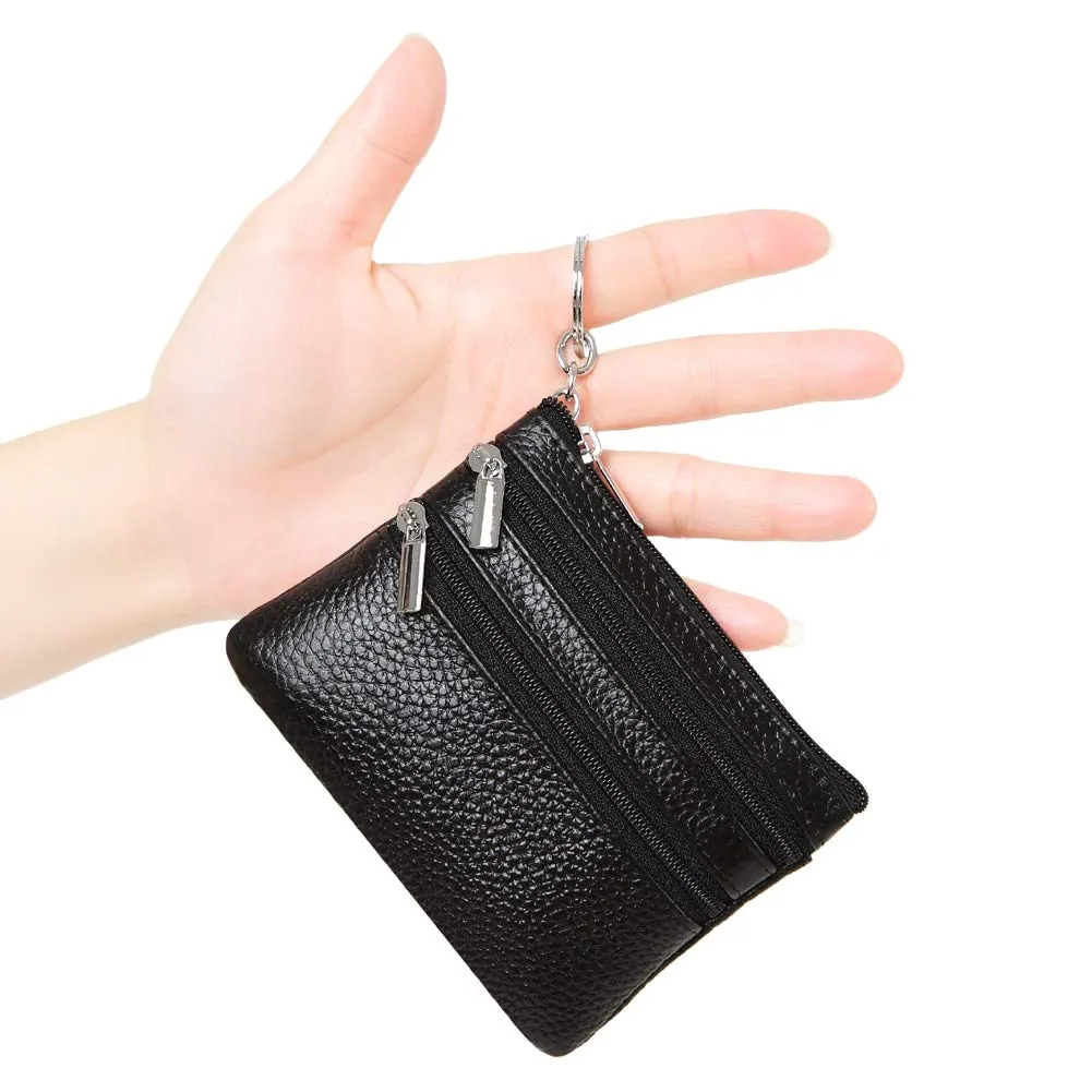 Portafoglio con Mini Custodia Portamonete da Donna in Vera Pelle con Portachiavi, nero - immagine 2