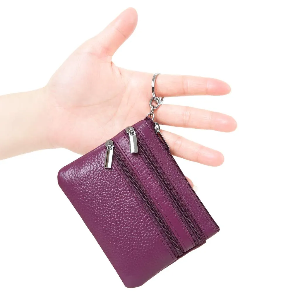 Portafoglio con Mini Custodia Portamonete da Donna in Vera Pelle con Portachiavi, viola - immagine 2
