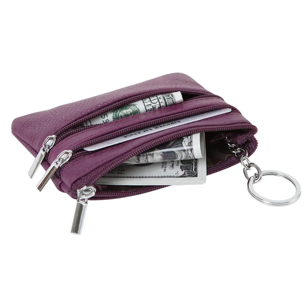 Portafoglio con Mini Custodia Portamonete da Donna in Vera Pelle con Portachiavi, viola - immagine 4