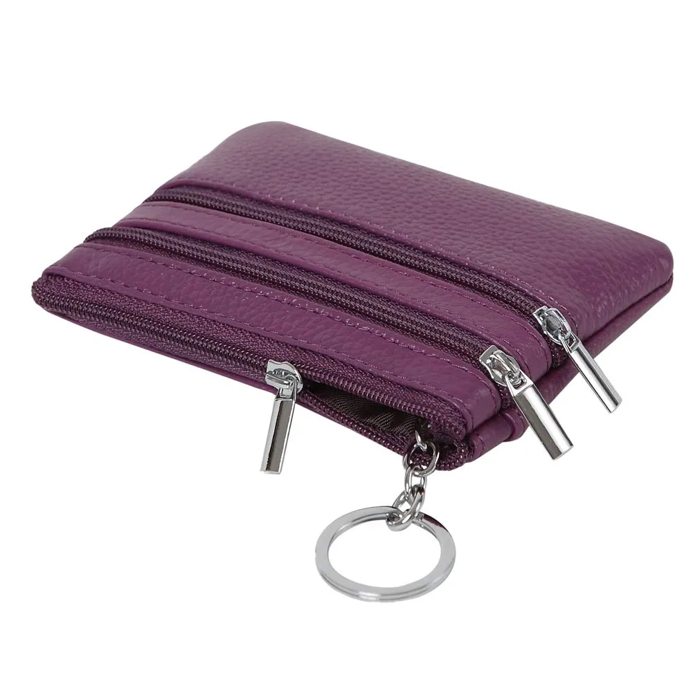 Portafoglio con Mini Custodia Portamonete da Donna in Vera Pelle con Portachiavi, viola - immagine 5
