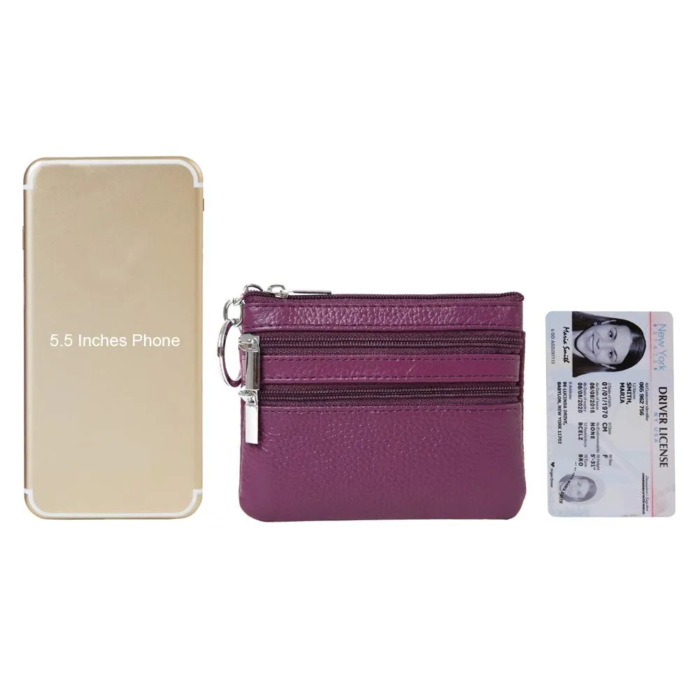 Portafoglio con Mini Custodia Portamonete da Donna in Vera Pelle con Portachiavi, viola - immagine 6