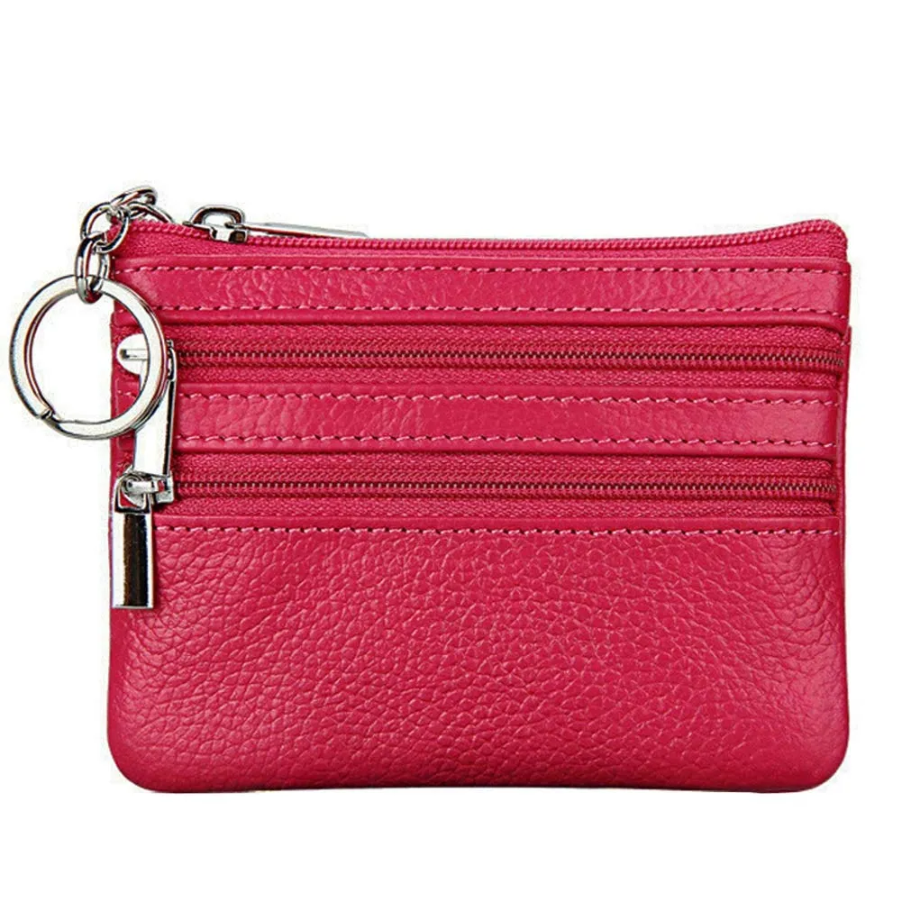 Portafoglio con Mini Custodia Portamonete da Donna in Vera Pelle con Portachiavi, rosso rosato - immagine 1