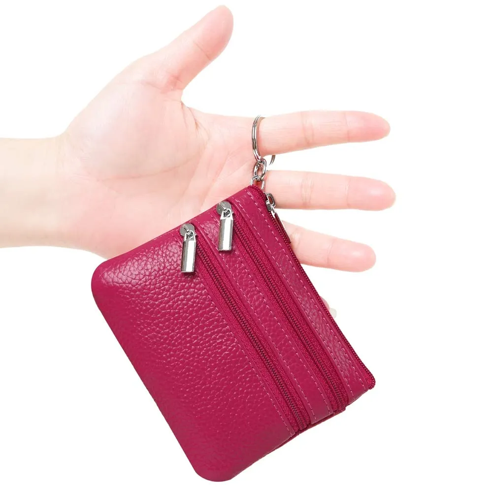 Portafoglio con Mini Custodia Portamonete da Donna in Vera Pelle con Portachiavi, rosso rosato - immagine 2