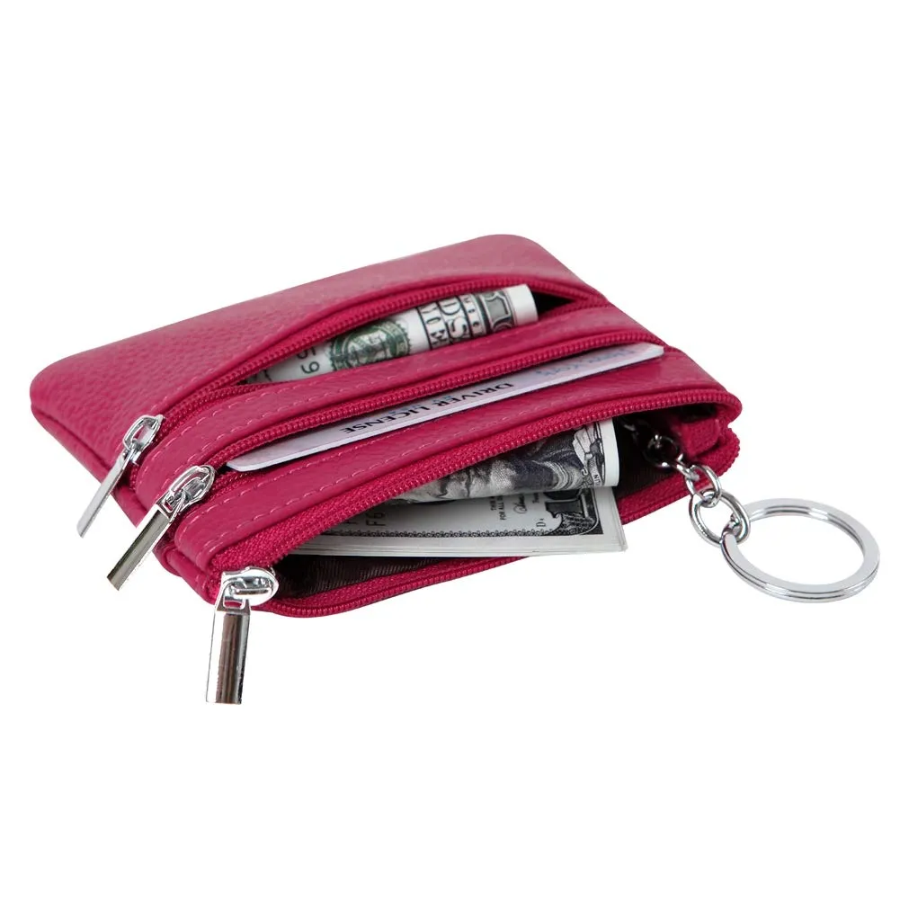 Portafoglio con Mini Custodia Portamonete da Donna in Vera Pelle con Portachiavi, rosso rosato - immagine 4
