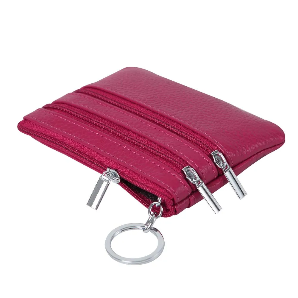 Portafoglio con Mini Custodia Portamonete da Donna in Vera Pelle con Portachiavi, rosso rosato - immagine 5