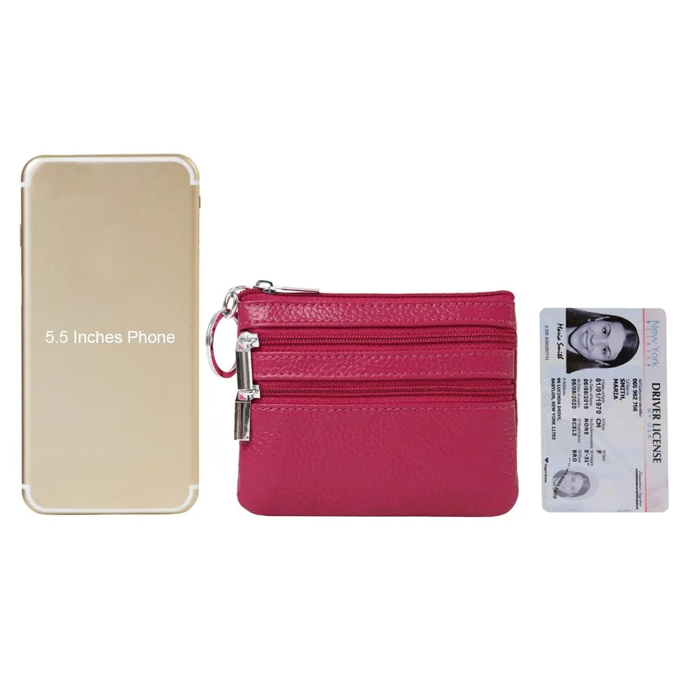 Portafoglio con Mini Custodia Portamonete da Donna in Vera Pelle con Portachiavi, rosso rosato - immagine 6