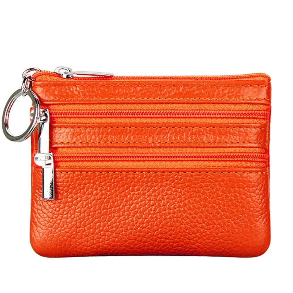 Portafoglio con Mini Custodia Portamonete da Donna in Vera Pelle con Portachiavi, Arancione - immagine 1