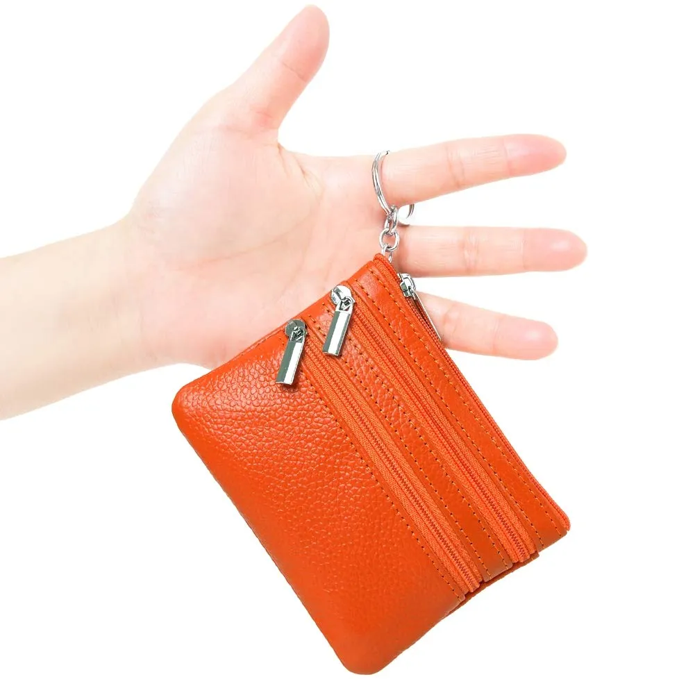 Portafoglio con Mini Custodia Portamonete da Donna in Vera Pelle con Portachiavi, Arancione - immagine 2