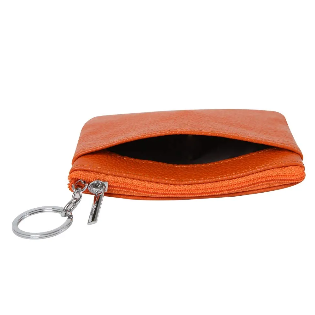Portafoglio con Mini Custodia Portamonete da Donna in Vera Pelle con Portachiavi, Arancione - immagine 3