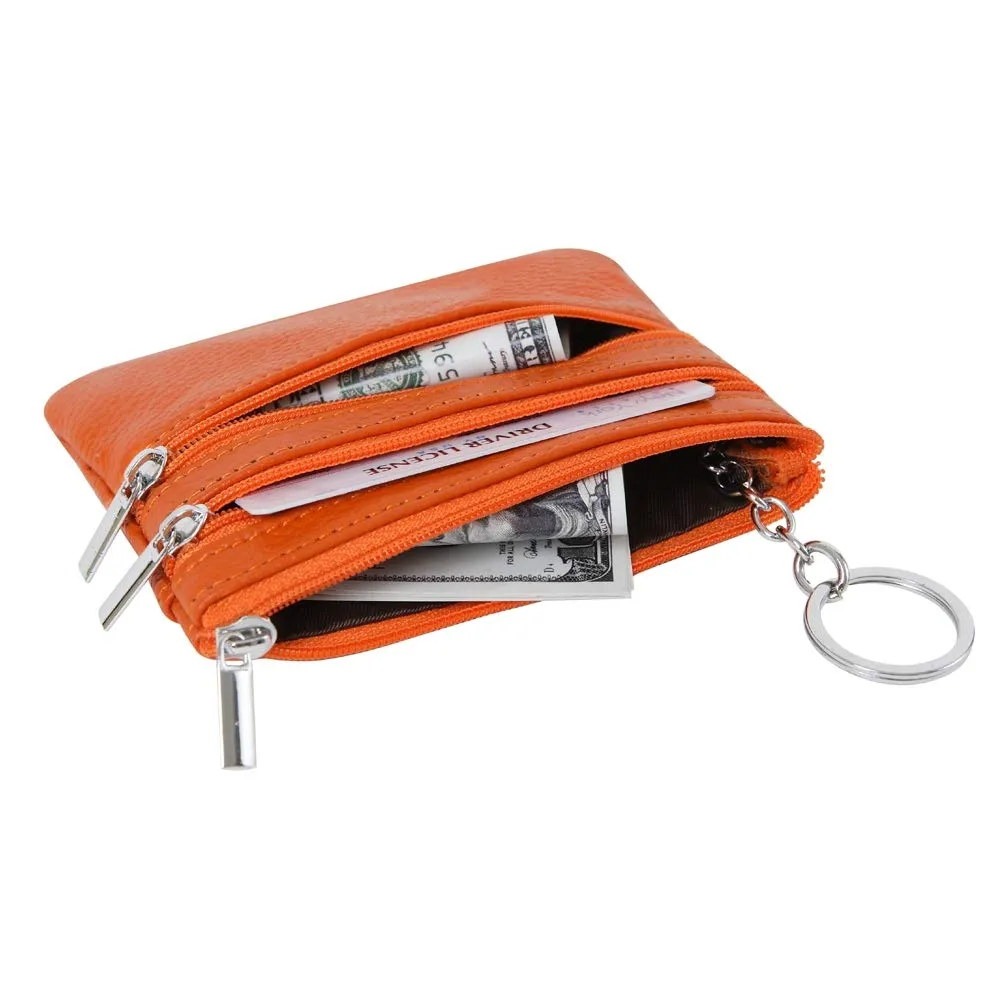 Portafoglio con Mini Custodia Portamonete da Donna in Vera Pelle con Portachiavi, Arancione - immagine 4