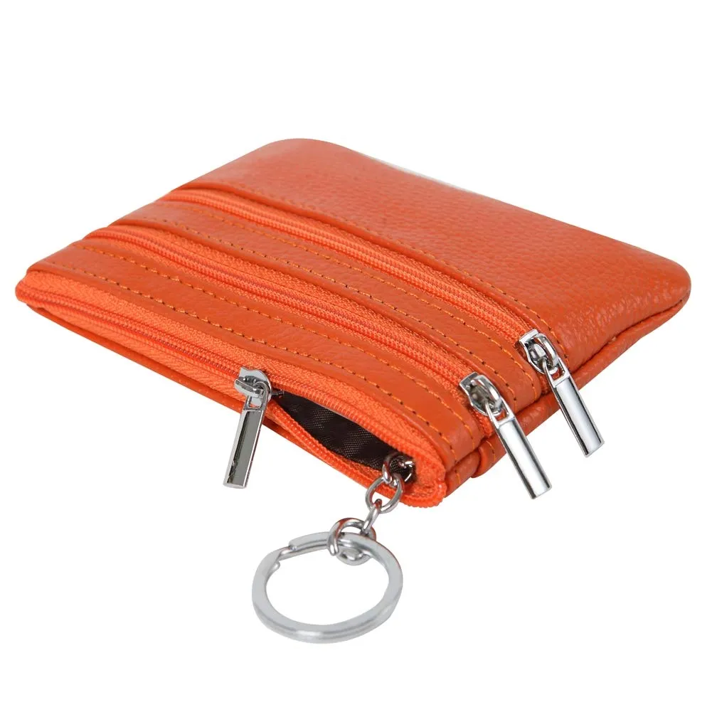 Portafoglio con Mini Custodia Portamonete da Donna in Vera Pelle con Portachiavi, Arancione - immagine 5