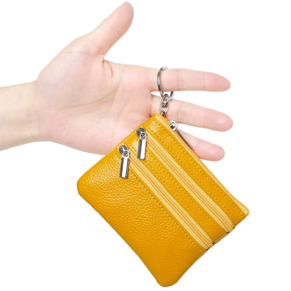 Portafoglio con Mini Custodia Portamonete da Donna in Vera Pelle con Portachiavi, giallo - immagine 2