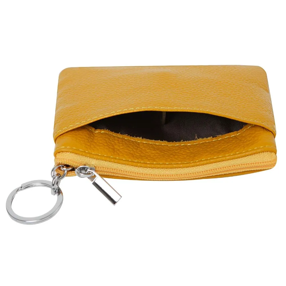 Portafoglio con Mini Custodia Portamonete da Donna in Vera Pelle con Portachiavi, giallo - immagine 3