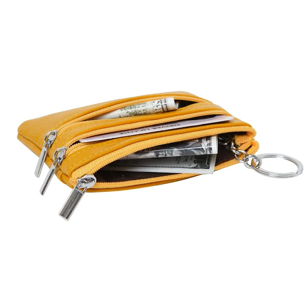 Portafoglio con Mini Custodia Portamonete da Donna in Vera Pelle con Portachiavi, giallo - immagine 4