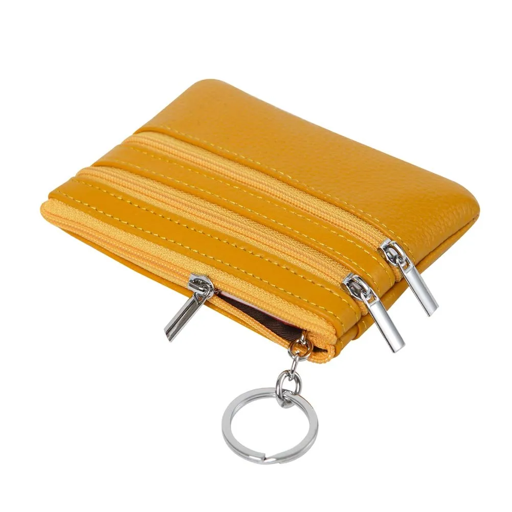Portafoglio con Mini Custodia Portamonete da Donna in Vera Pelle con Portachiavi, giallo - immagine 5