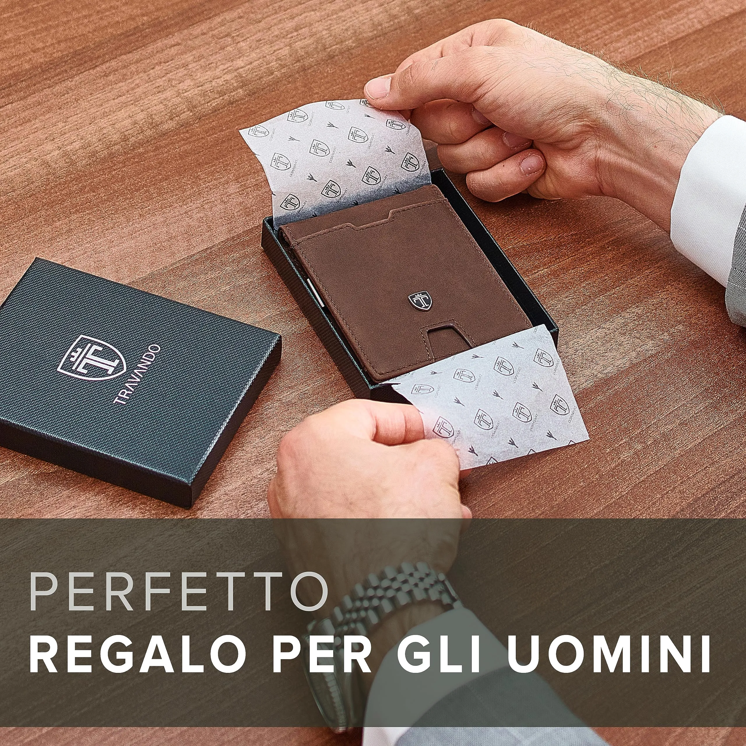 TRAVANDO Portafoglio Uomo con Clip per Contanti ZURICH - 11 Tasche per la Carte - Porta carte di credito - Protezione RFID - Regalo perfetto per gli Uomini - Confezione Regalo (Marrone) - immagine 6