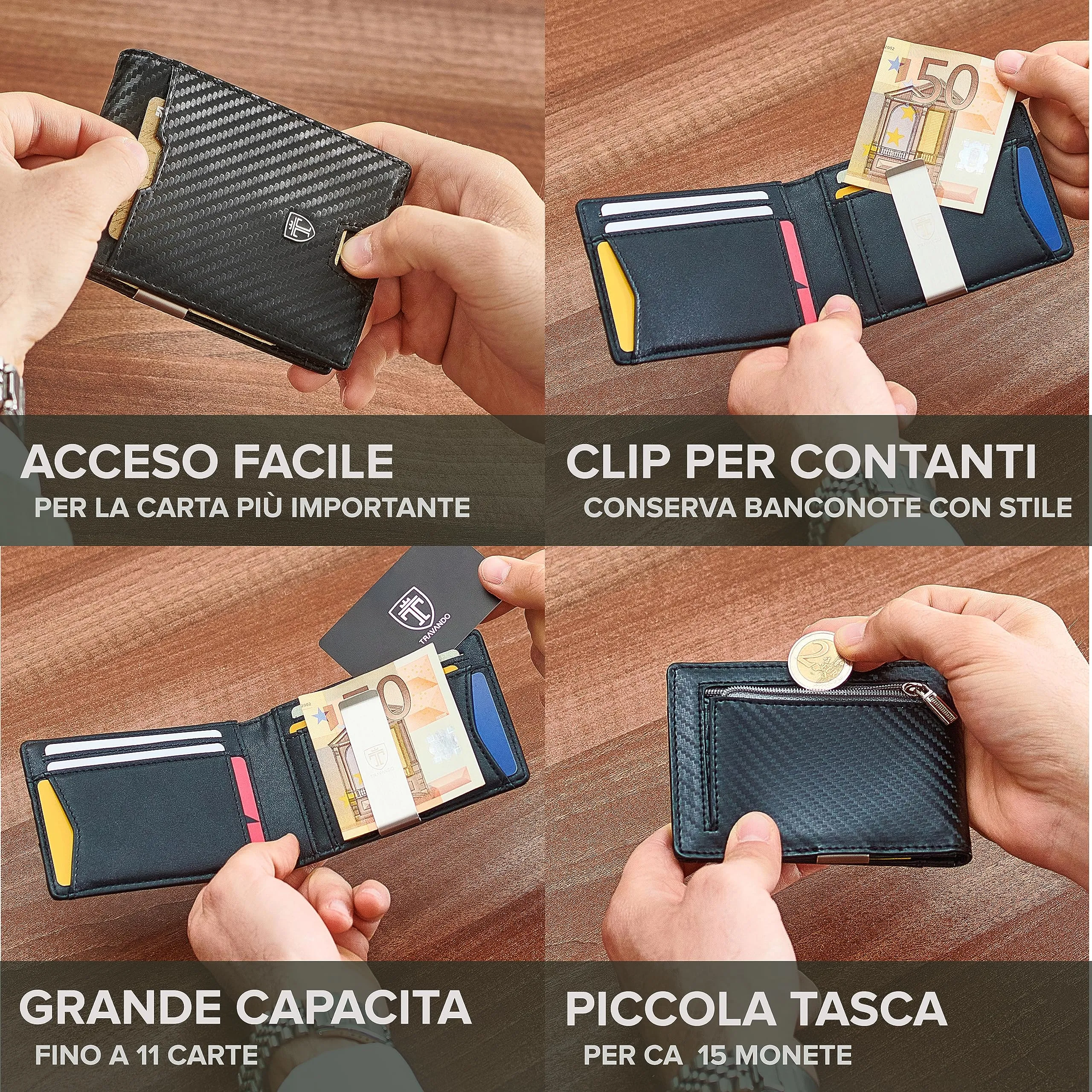 TRAVANDO Portafoglio uomo piccolo con protezione RFID „ZURICH“ Porta carte di credito con clip per contanti, Portafogli slim tascabile, Portatessere Raccoglitore banconote sottile - immagine 2