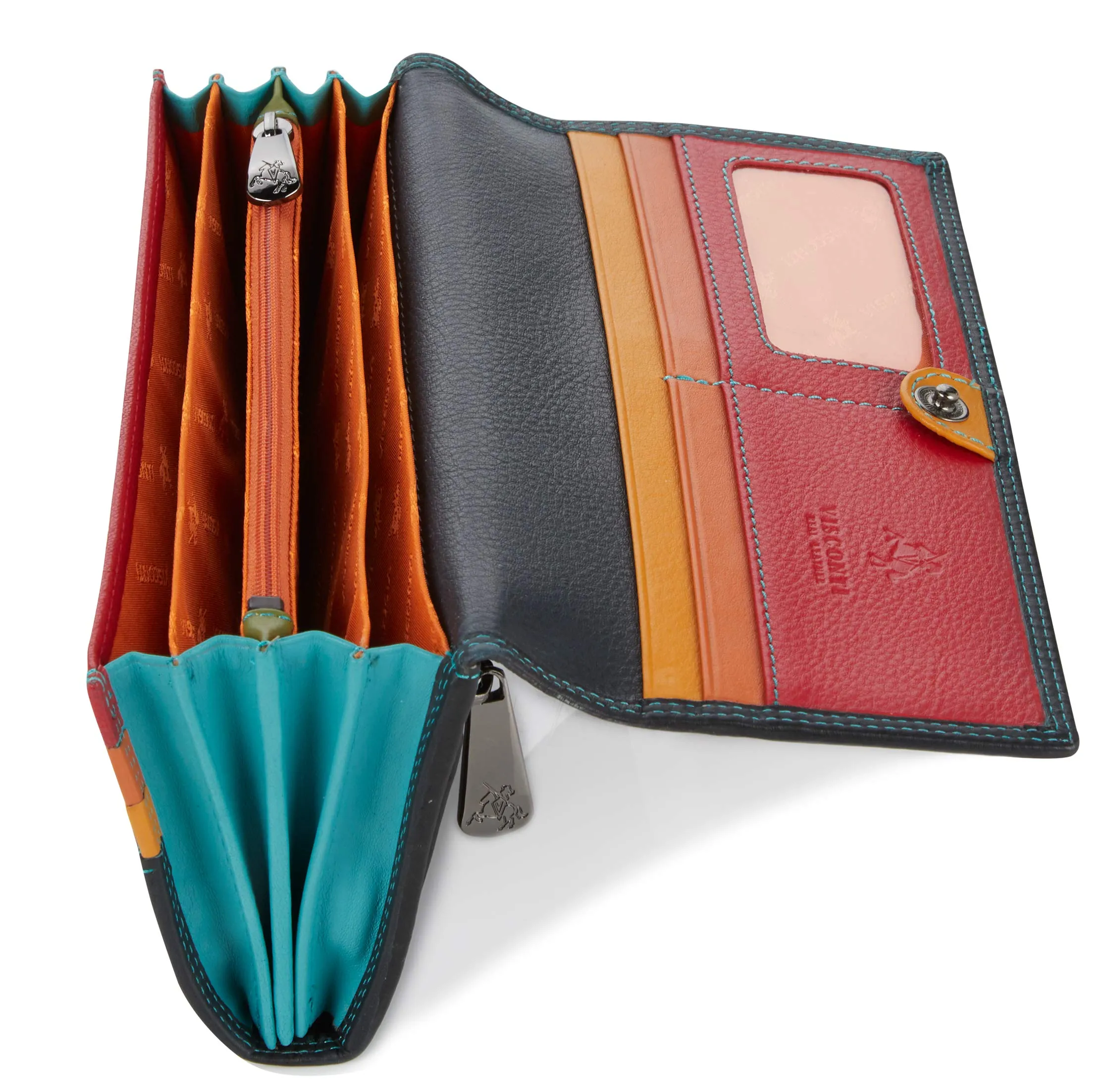 VISCONTI ® Portafoglio Donna Vera Pelle con protezione RFID - XL 18 x 9 cm - Porta Carte di Credito con Portamonete Borsellino Portafogli Porta Banconote -COLORADO (CD-21 Nero/Multi) - immagine 3