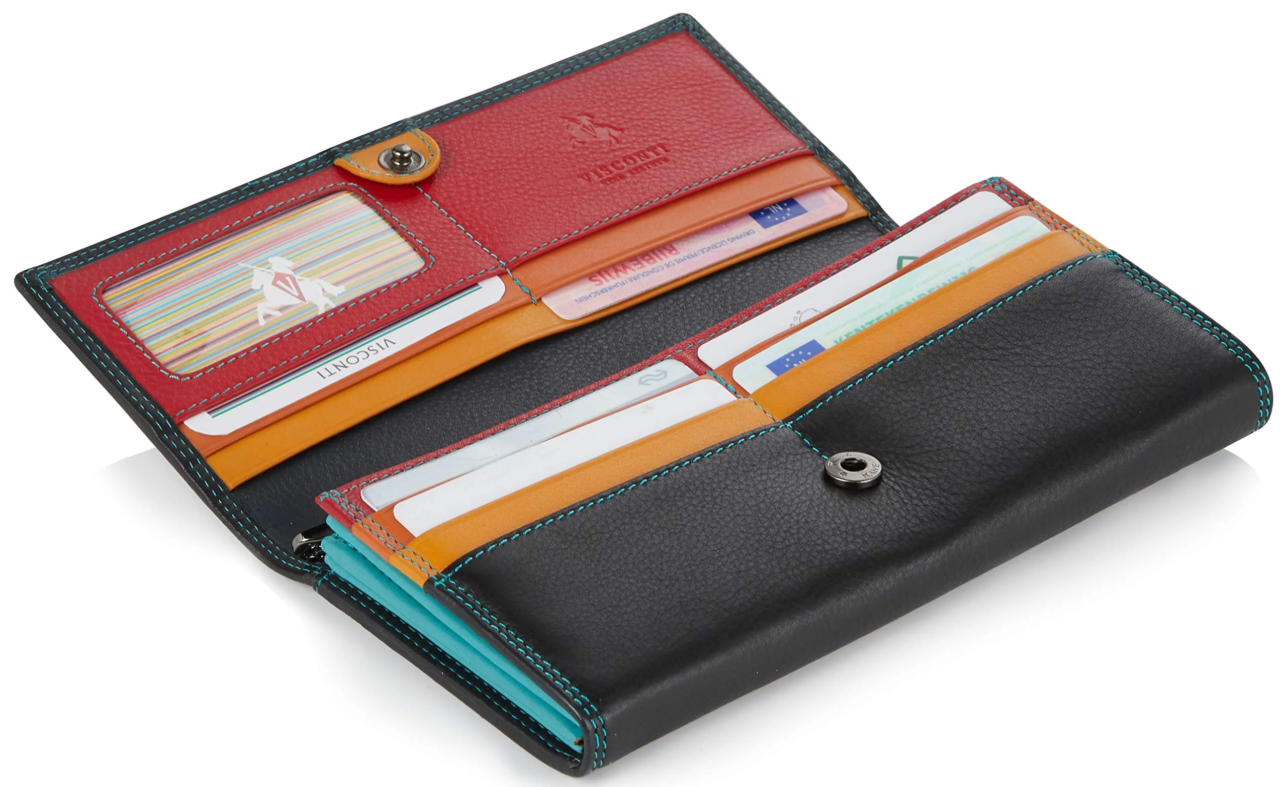 VISCONTI ® Portafoglio Donna Vera Pelle con protezione RFID - XL 18 x 9 cm - Porta Carte di Credito con Portamonete Borsellino Portafogli Porta Banconote -COLORADO (CD-21 Nero/Multi) - immagine 4