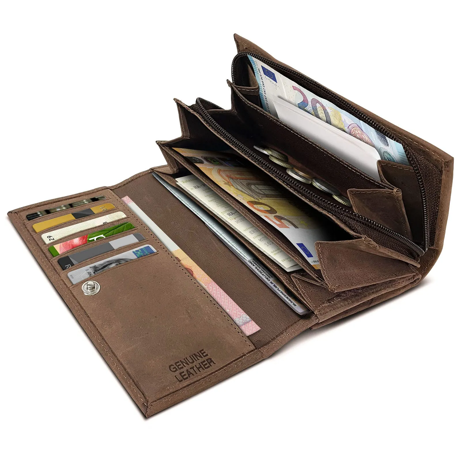 ROYALZ "Orelia Portafoglio vera Pelle Donna Grande Portamoneta Capiente Porta Carte Credito 18 Scomparti Bloccaggio Protezione RFID Etui Lungo - immagine 5
