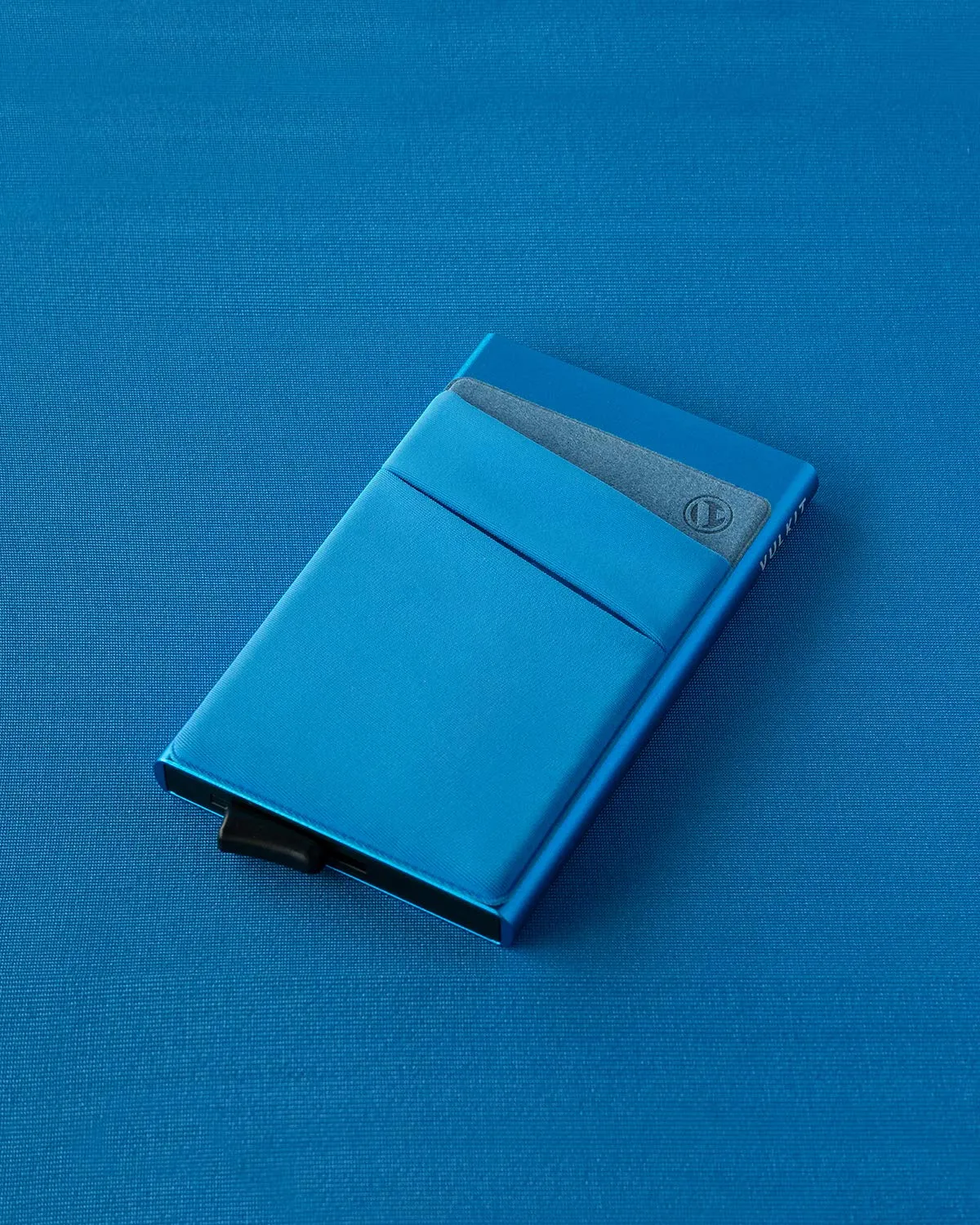 VULKIT Porta Carte di Credito Uomo o Donna Schermato RFID Pop-Up Portafoglio Uomo Slim Porta Tessere Metallo Rigido con Tasca Elastica, Blu - immagine 5