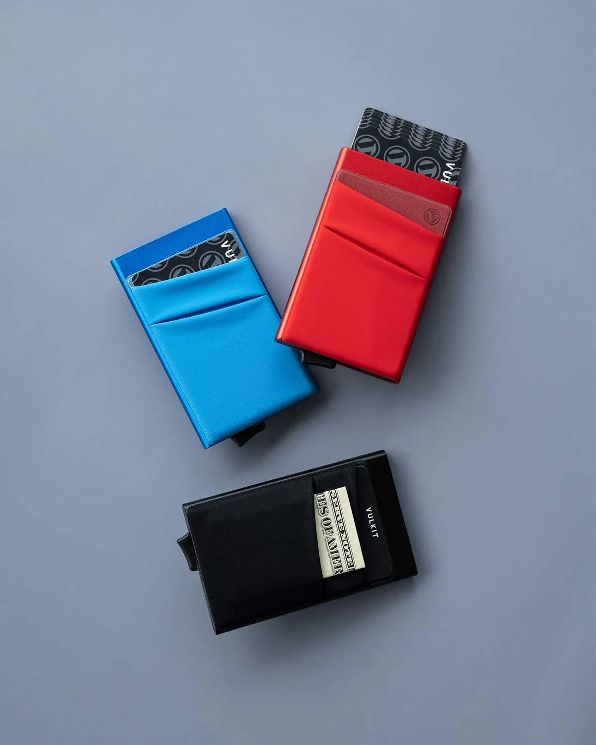 VULKIT Porta Carte di Credito Uomo o Donna Schermato RFID Pop-Up Portafoglio Uomo Slim Porta Tessere Metallo Rigido con Tasca Elastica, Blu - immagine 6