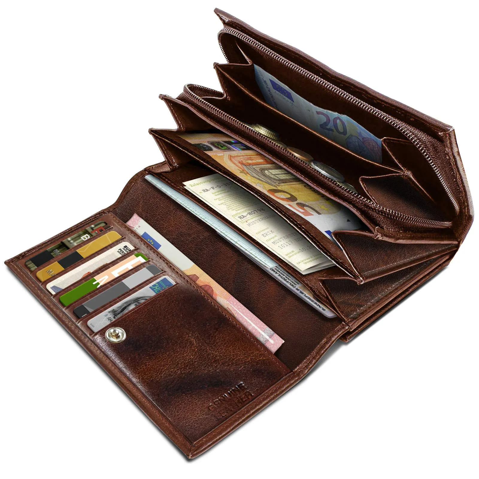 ROYALZ "Orelia Portafoglio vera Pelle Donna Grande Portamoneta Capiente Porta Carte Credito 18 Scomparti Bloccaggio Protezione RFID Etui Lungo - immagine 5