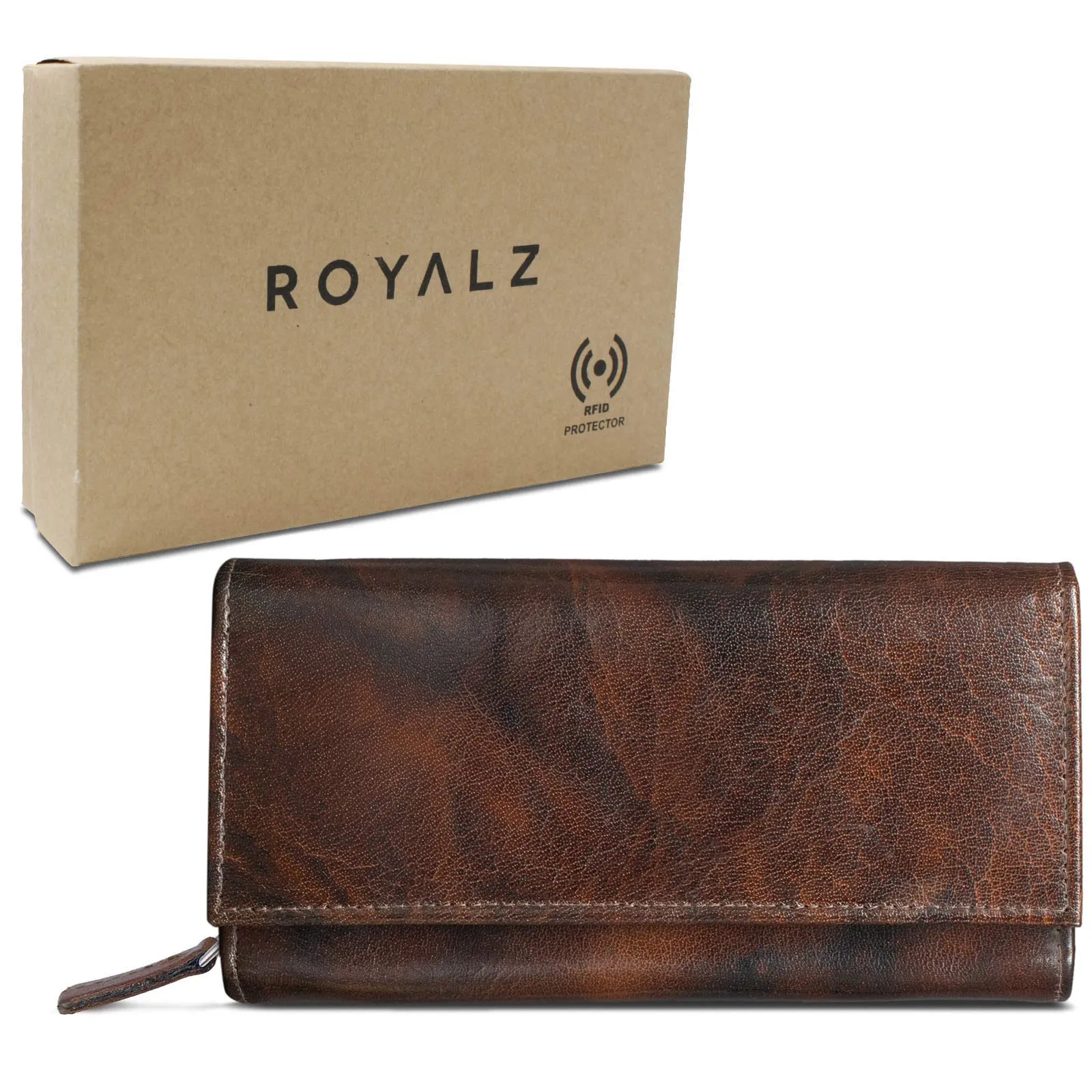 ROYALZ "Orelia Portafoglio vera Pelle Donna Grande Portamoneta Capiente Porta Carte Credito 18 Scomparti Bloccaggio Protezione RFID Etui Lungo - immagine 7