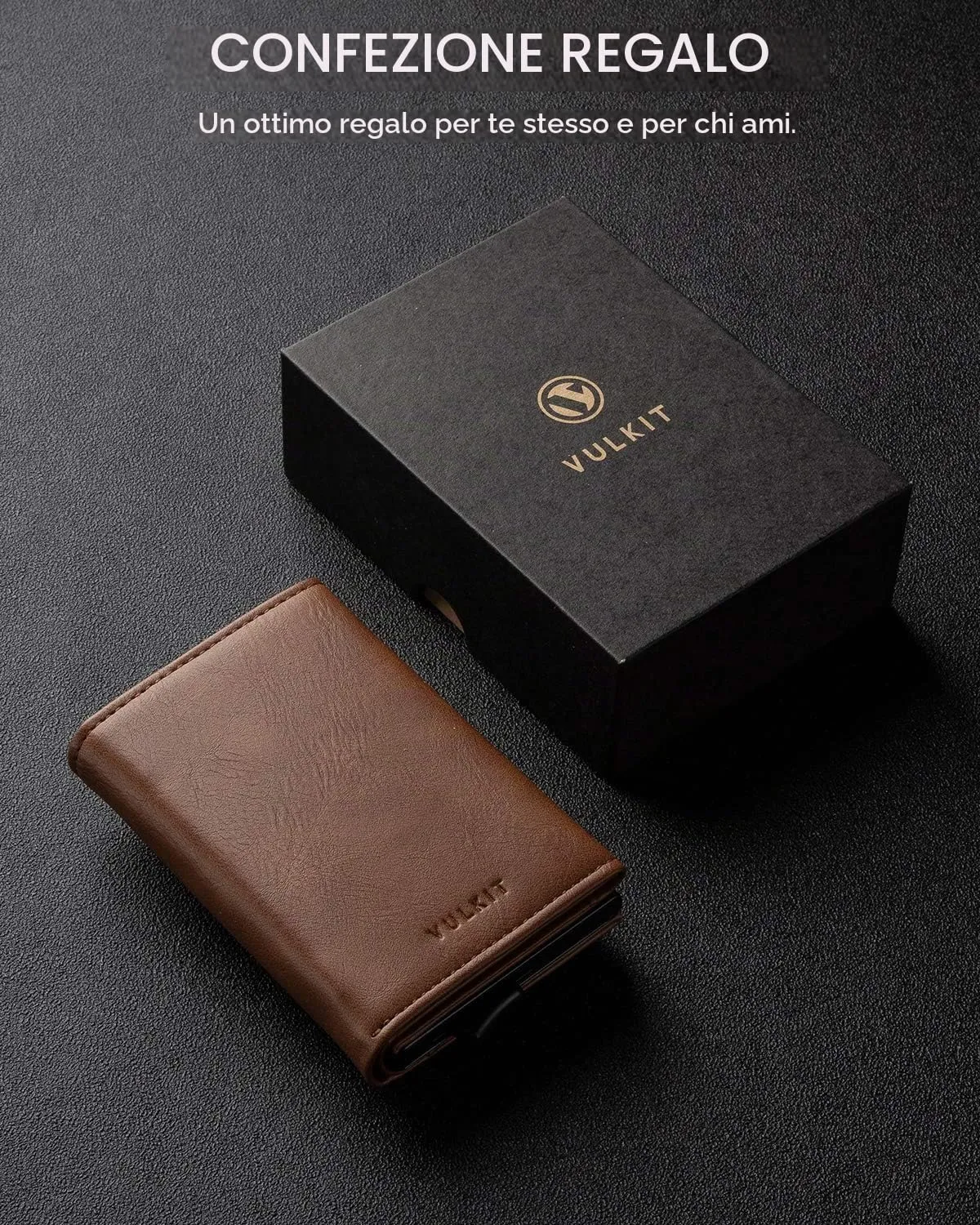 VULKIT Porta Carte di Credito Schermato RFID Portafoglio Uomo Bifold in Pelle Pop Up Automatico e Porta Banconote Tasca Monete con Zip, Marrone - immagine 8