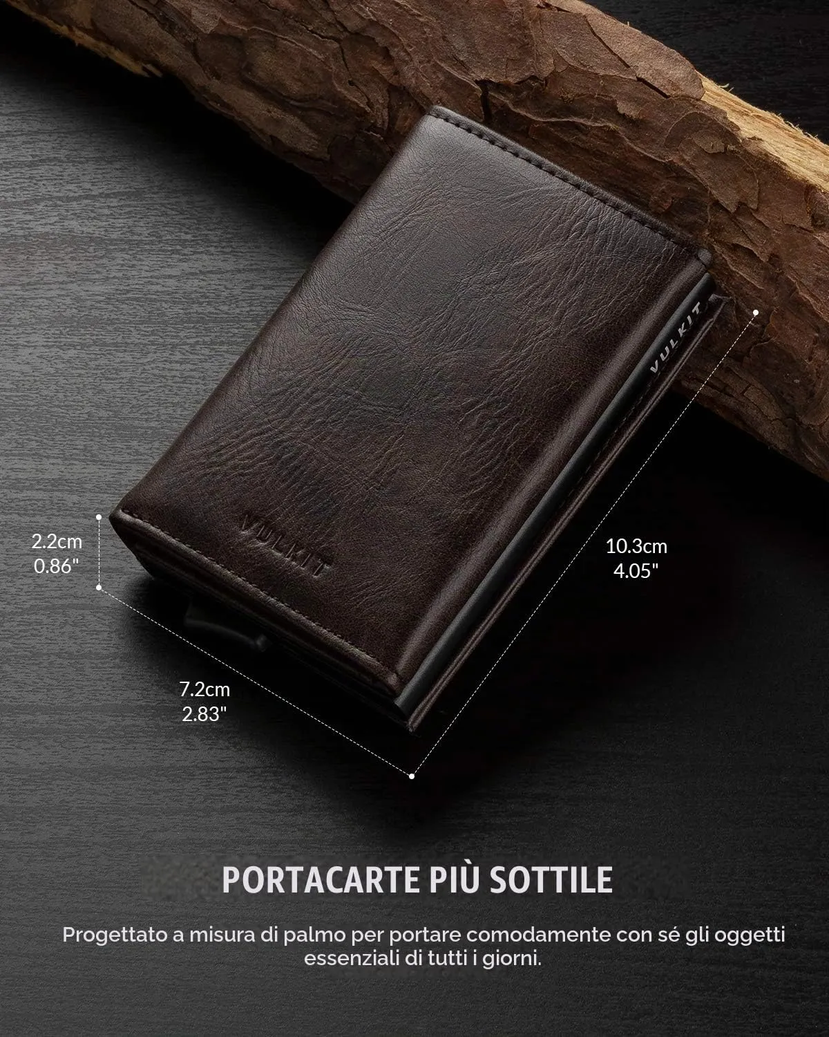 VULKIT Porta Carte di Credito Schermato RFID Portafoglio Uomo Bifold in Pelle Pop Up Automatico e Porta Banconote Tasca Monete con Zip, Espresso - immagine 6