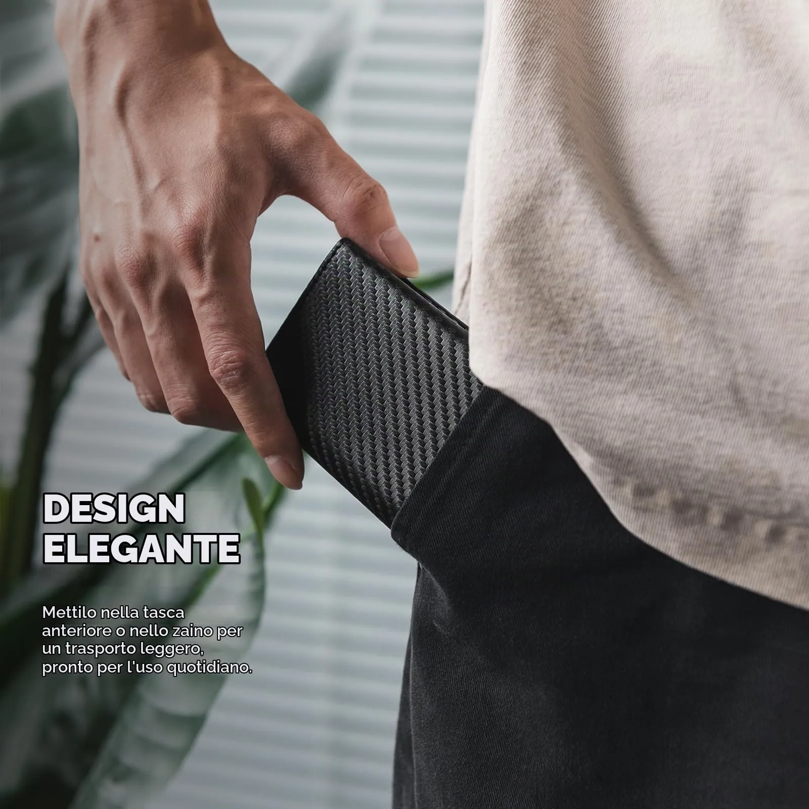 VULKIT Porta Carte di Credito Schermato RFID Portafoglio Uomo Bifold in Pelle Pop Up Automatico e Porta Banconote Tasca Monete con Zip, Fibra di Carbonio - immagine 7