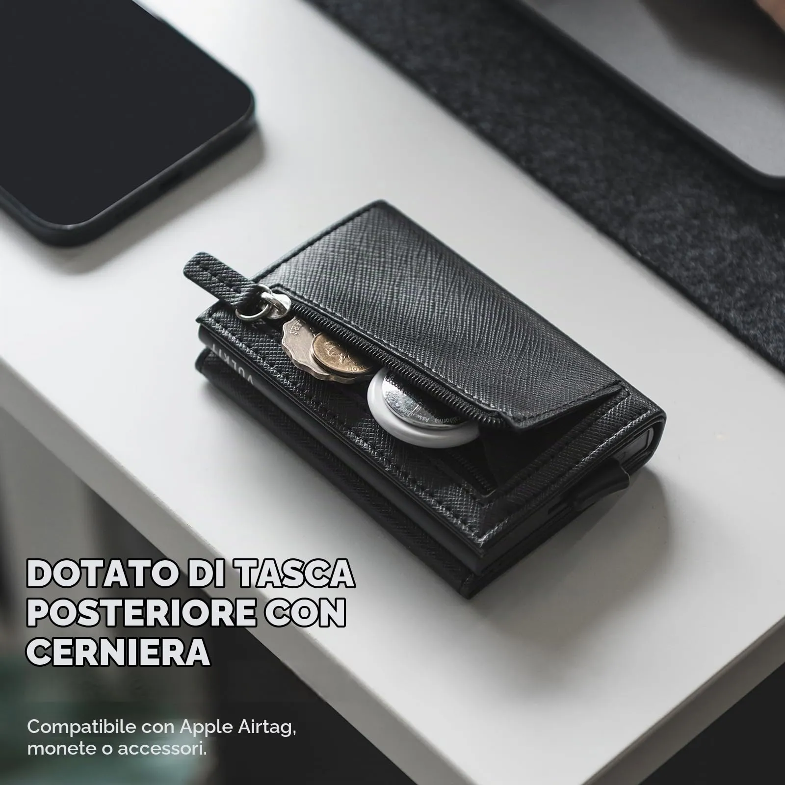 VULKIT Porta Carte di Credito Schermato RFID Portafoglio Uomo Bifold in Pelle Pop Up Automatico e Porta Banconote Tasca Monete con Zip, Nero Cross - immagine 4