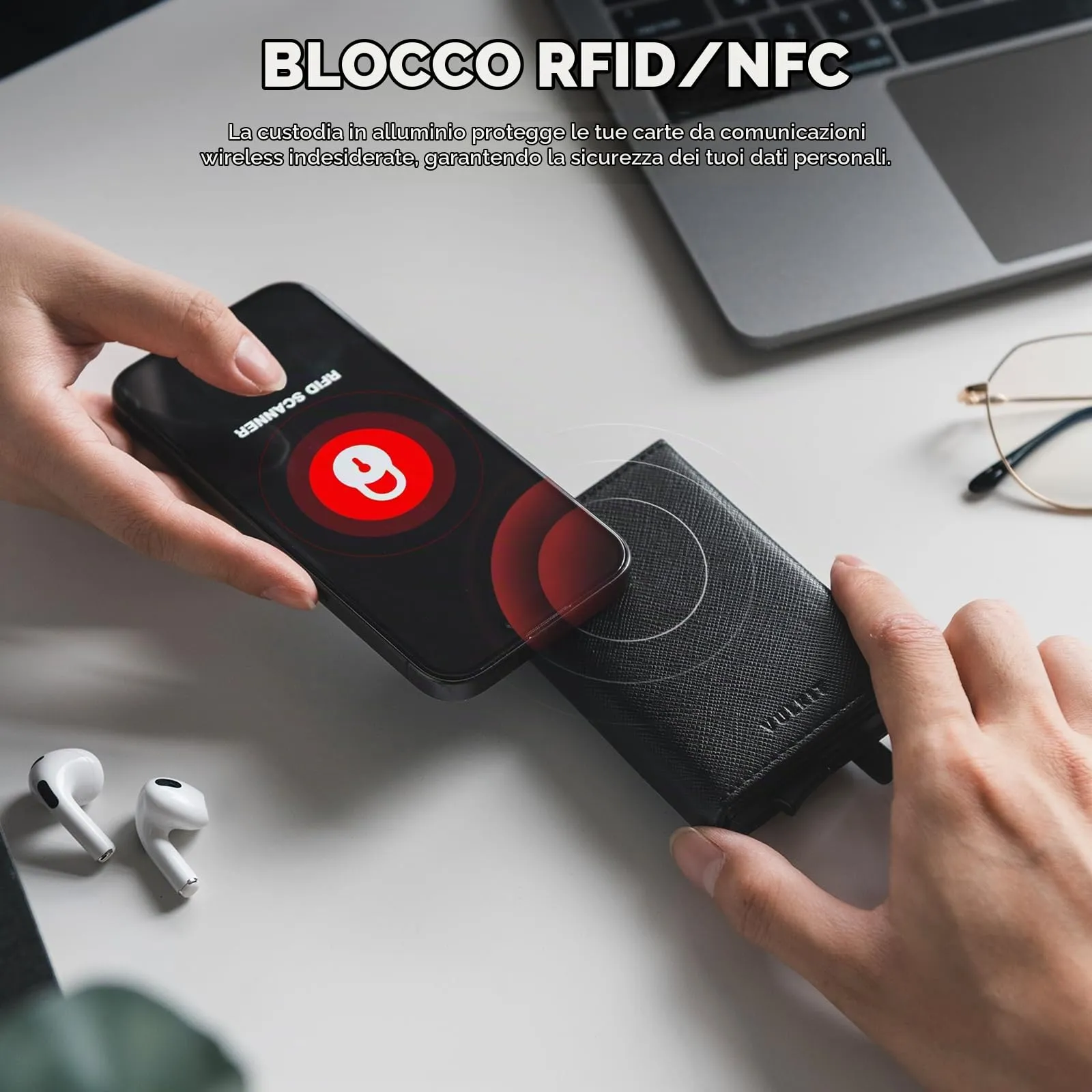 VULKIT Porta Carte di Credito Schermato RFID Portafoglio Uomo Bifold in Pelle Pop Up Automatico e Porta Banconote Tasca Monete con Zip, Nero Cross - immagine 5