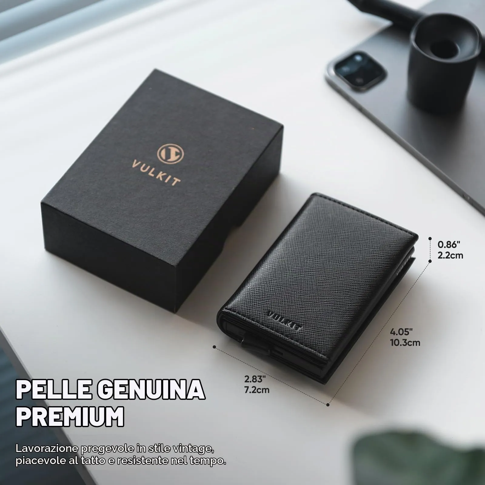 VULKIT Porta Carte di Credito Schermato RFID Portafoglio Uomo Bifold in Pelle Pop Up Automatico e Porta Banconote Tasca Monete con Zip, Nero Cross - immagine 6