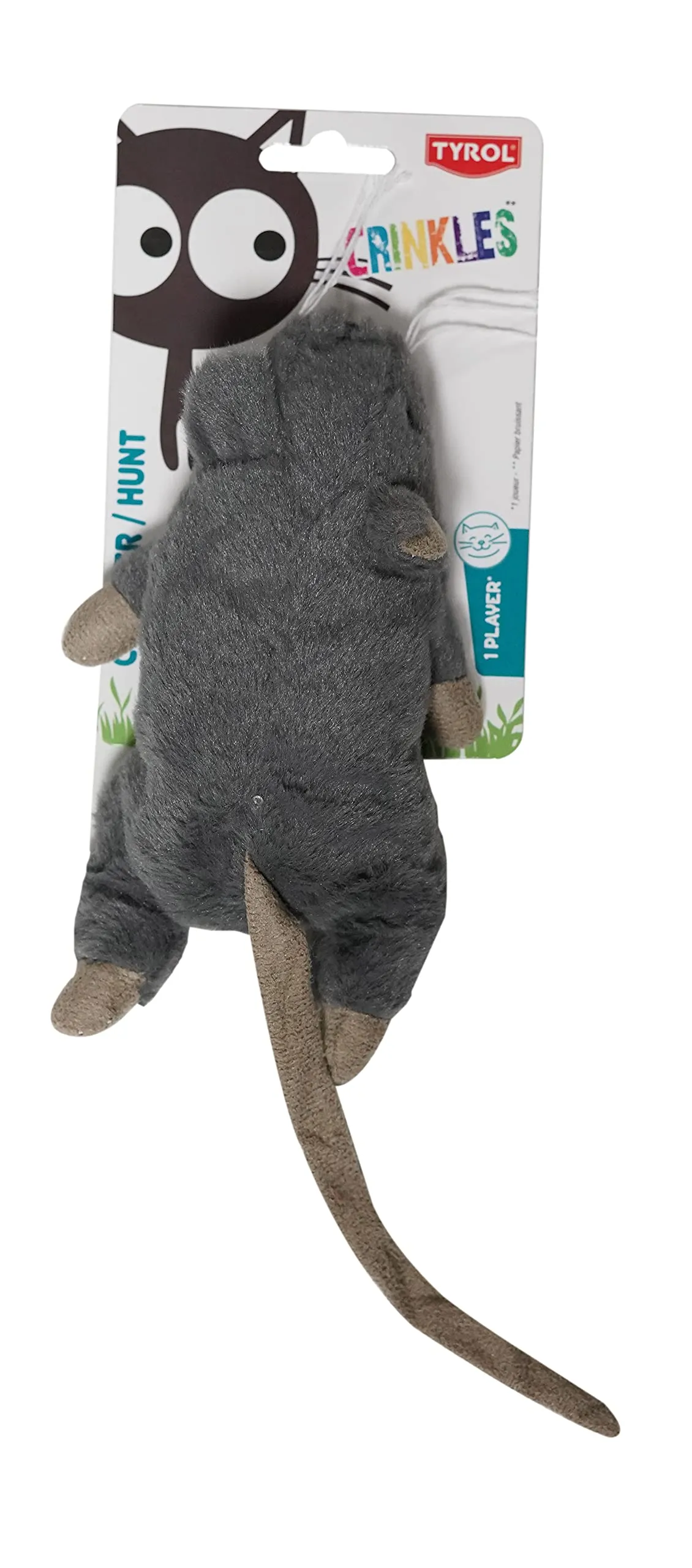 TYROL - Peluche gatto a forma di topo gigante - Giochi per gatto a base di carta crespa ed erba gatta - Aiuta lo sviluppo fisico e mentale del gatto - Dimensione 20 cm - 1 unità - immagine 3