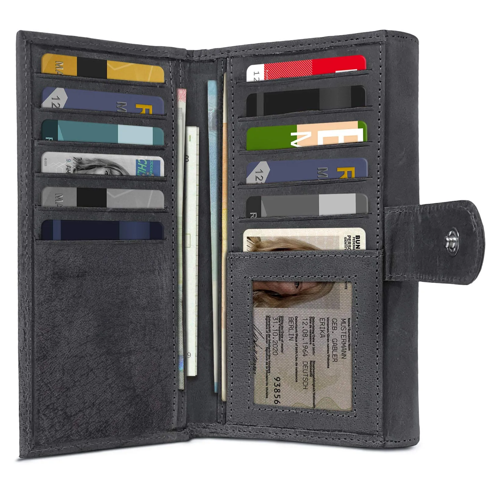 ROYALZ "Orelia Portafoglio vera Pelle Donna Grande Portamoneta Capiente Porta Carte Credito 18 Scomparti Bloccaggio Protezione RFID Etui Lungo - immagine 4