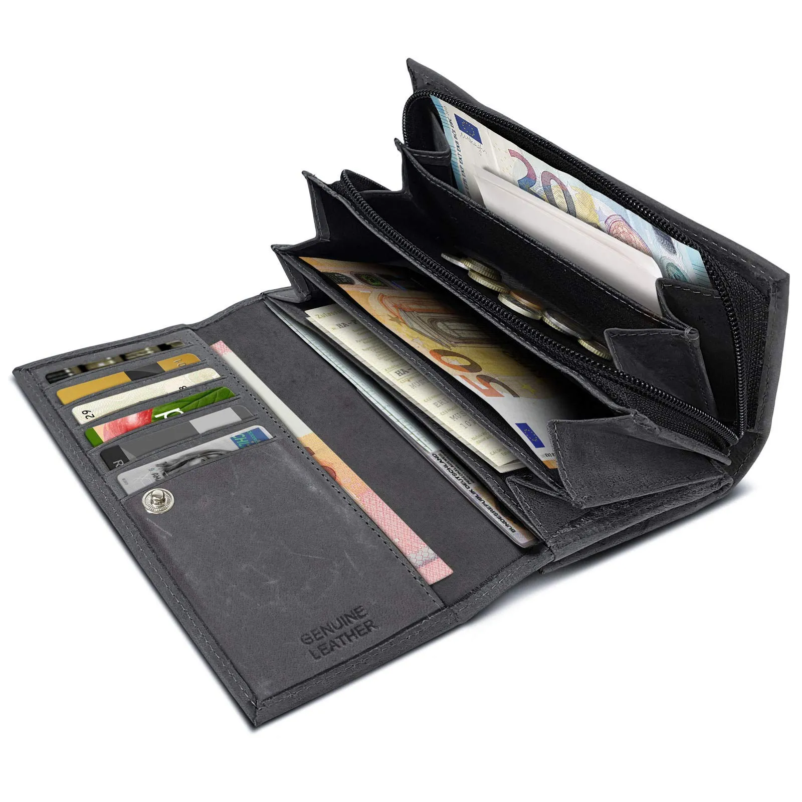 ROYALZ "Orelia Portafoglio vera Pelle Donna Grande Portamoneta Capiente Porta Carte Credito 18 Scomparti Bloccaggio Protezione RFID Etui Lungo - immagine 5