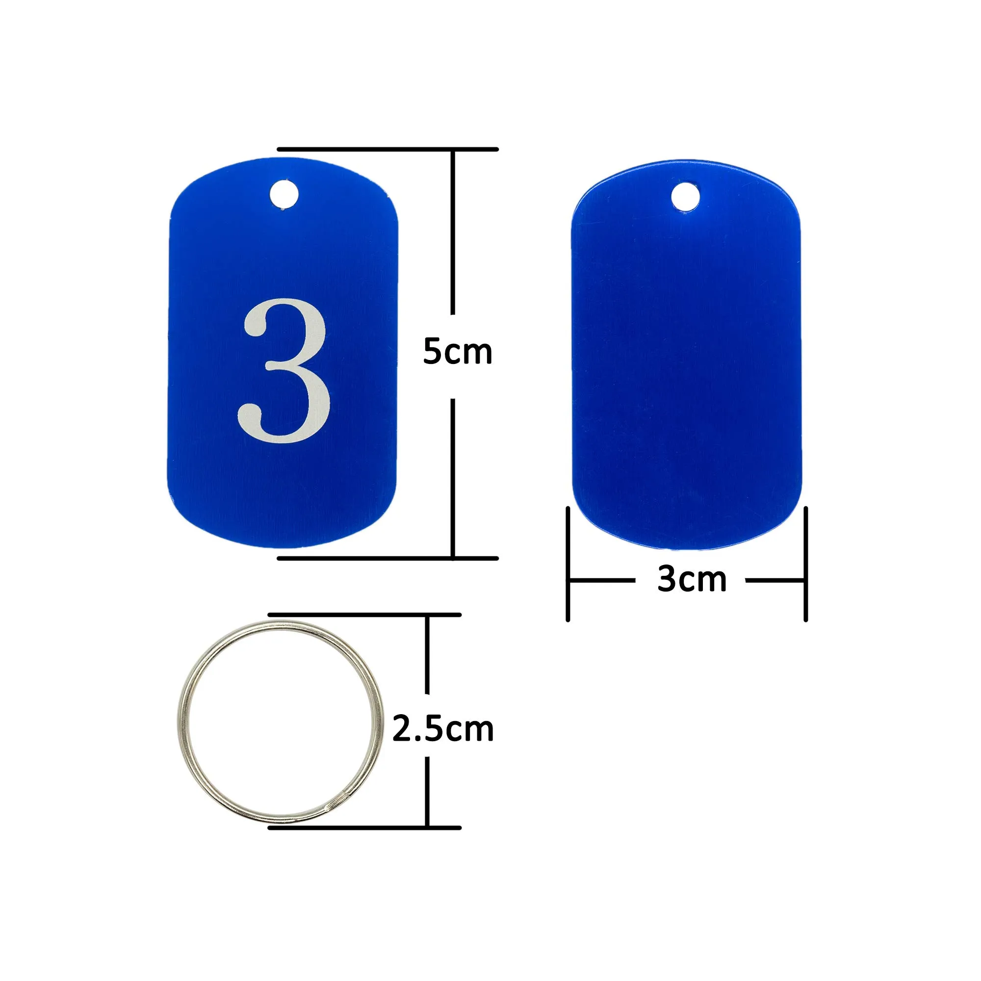Medagliette identificative con numeri incisi, in alluminio, con anello portachiavi (1-25, blu) - immagine 2