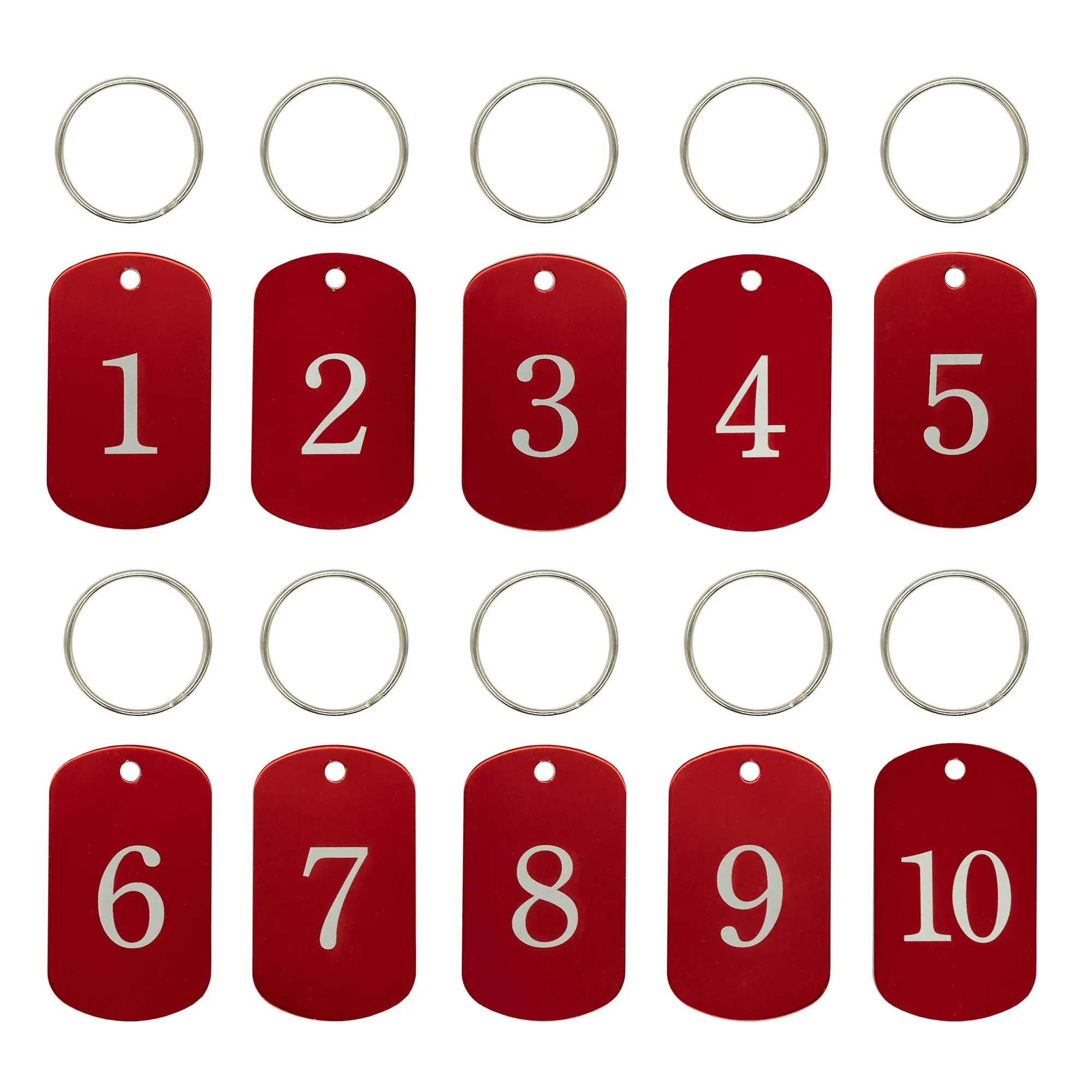 Medagliette con numeri incisi, medagliette identificative, in alluminio, con anello portachiavi (1-25, rosso) - immagine 1