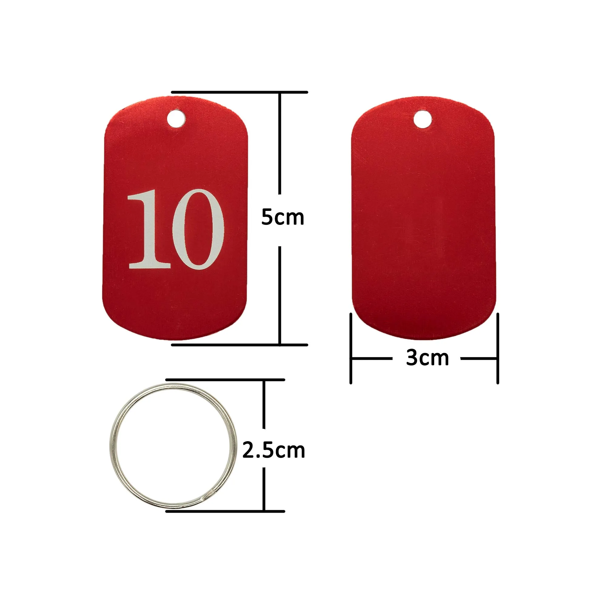 Medagliette con numeri incisi, medagliette identificative, in alluminio, con anello portachiavi (1-25, rosso) - immagine 2