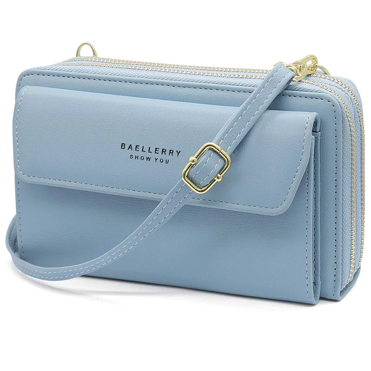 HNOOM Borsa a Tracolla per Cellulare Portafoglio Donna Doppia Cerniera Borsa Piccola Tracolla Donna Borse a Spalla Grande Capacità Porta Monete Portafoglio con Tracolla Borsa Porta Cellulare (Blu) - immagine 1
