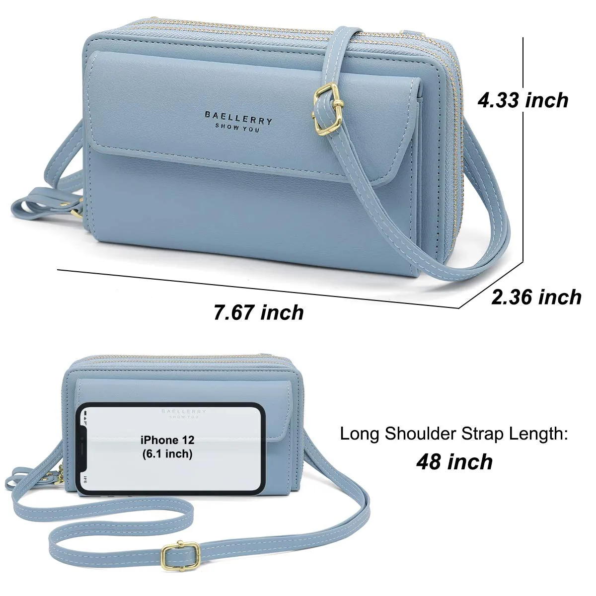 HNOOM Borsa a Tracolla per Cellulare Portafoglio Donna Doppia Cerniera Borsa Piccola Tracolla Donna Borse a Spalla Grande Capacità Porta Monete Portafoglio con Tracolla Borsa Porta Cellulare (Blu) - immagine 6