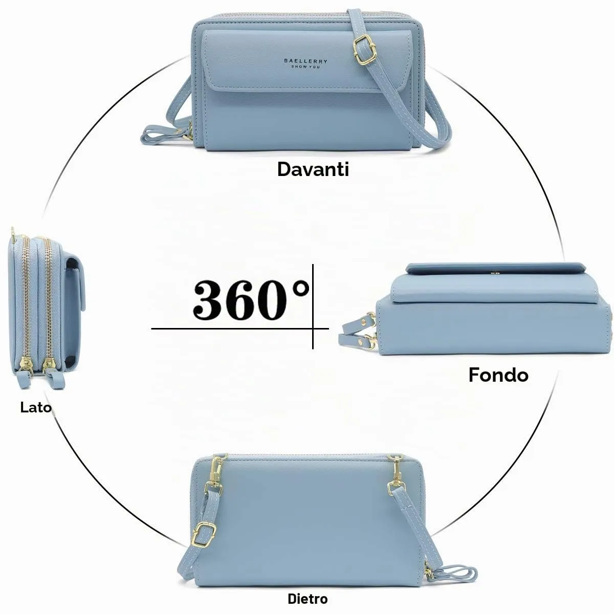 HNOOM Borsa a Tracolla per Cellulare Portafoglio Donna Doppia Cerniera Borsa Piccola Tracolla Donna Borse a Spalla Grande Capacità Porta Monete Portafoglio con Tracolla Borsa Porta Cellulare (Blu) - immagine 7