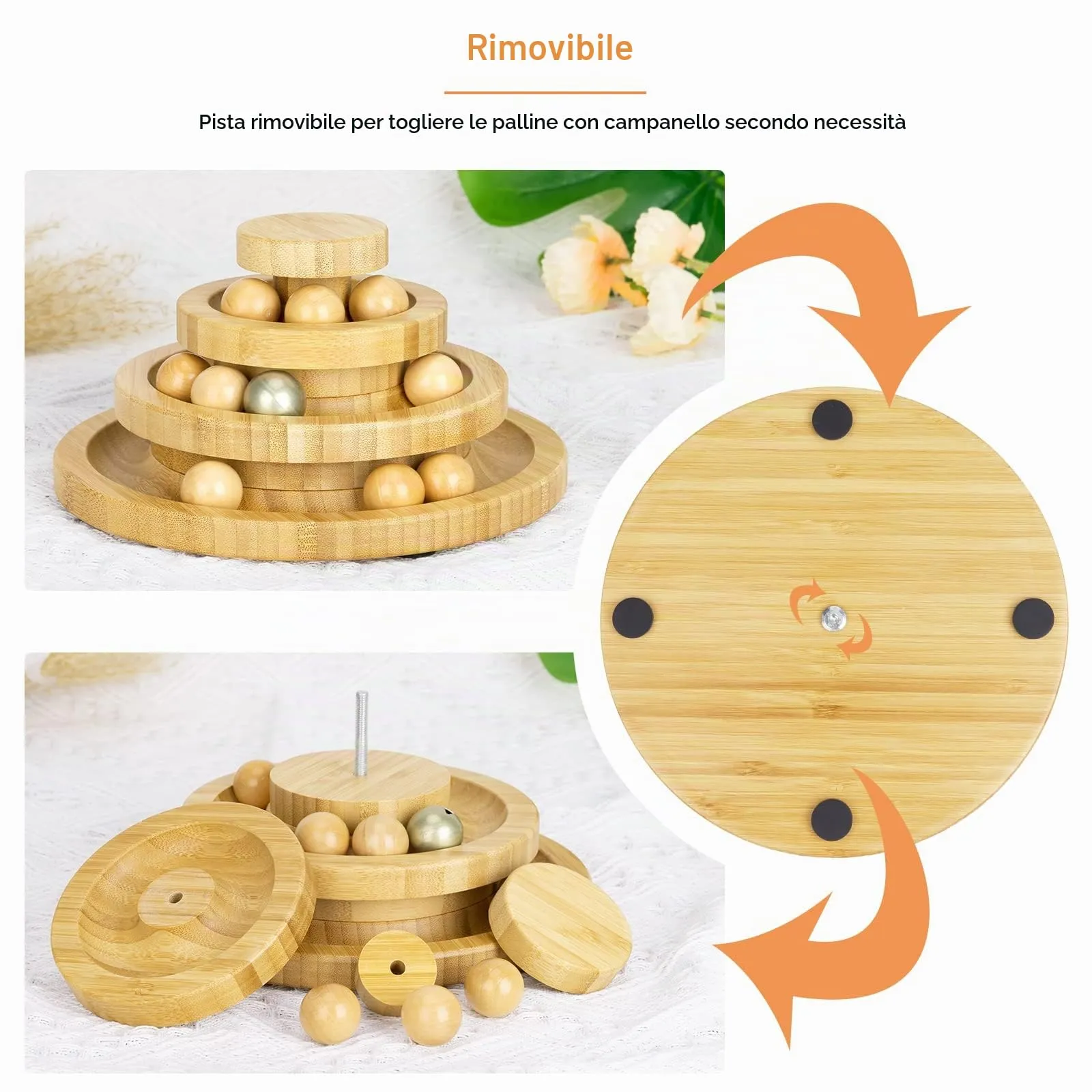 Tarnel Gioco interattivo per gatti in legno, girevole a due strati Ruota a dondolo Smart Track Ball Regali Giradischi per gatti (di legno 3) - immagine 4