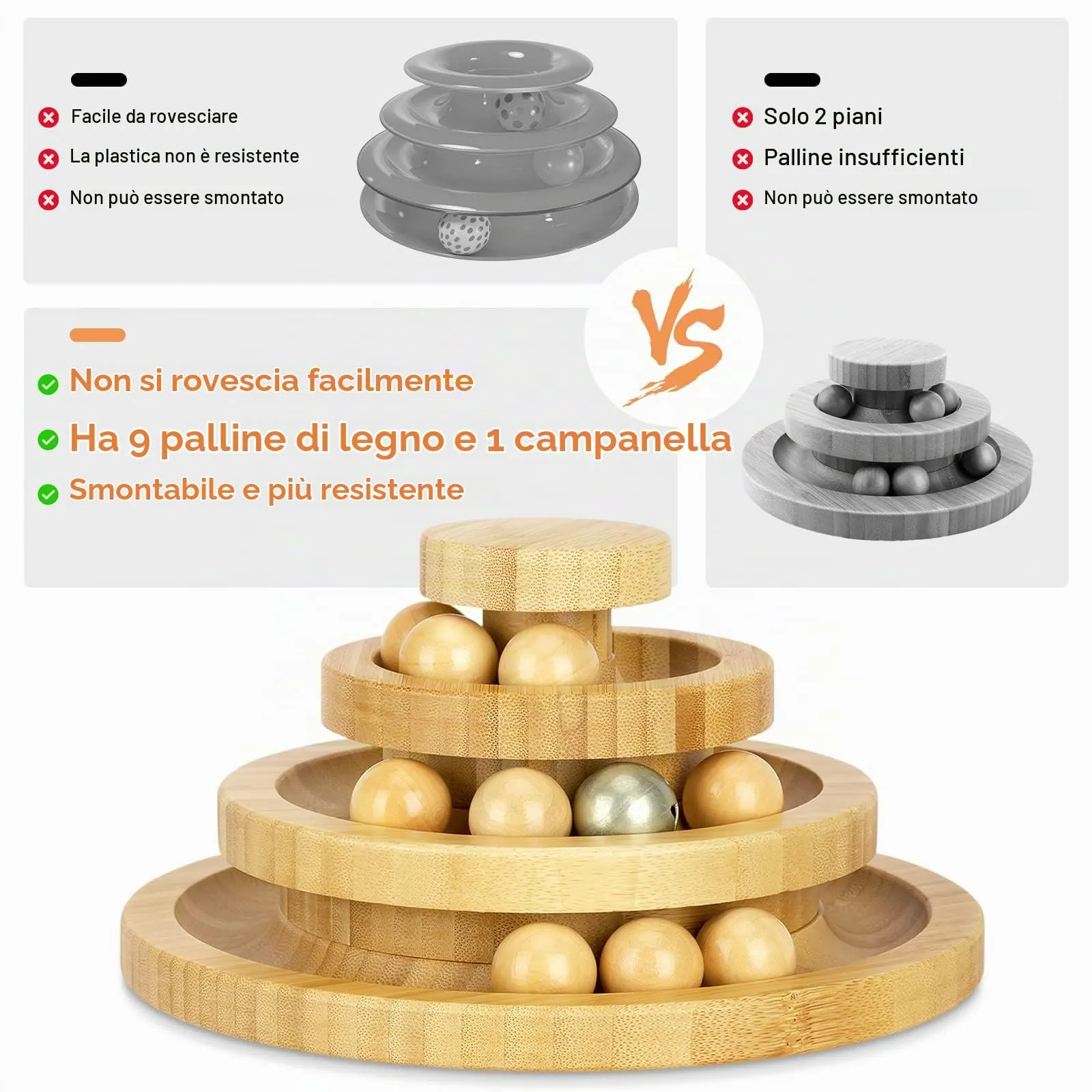 Tarnel Gioco interattivo per gatti in legno, girevole a due strati Ruota a dondolo Smart Track Ball Regali Giradischi per gatti (di legno 3) - immagine 6
